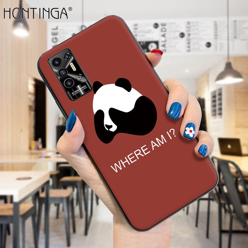 Hontinga for Tecno Pova 2 Back Cover Cute Cartoon Panda Case ShockProoof Soft Silicone TPU Phone Cases