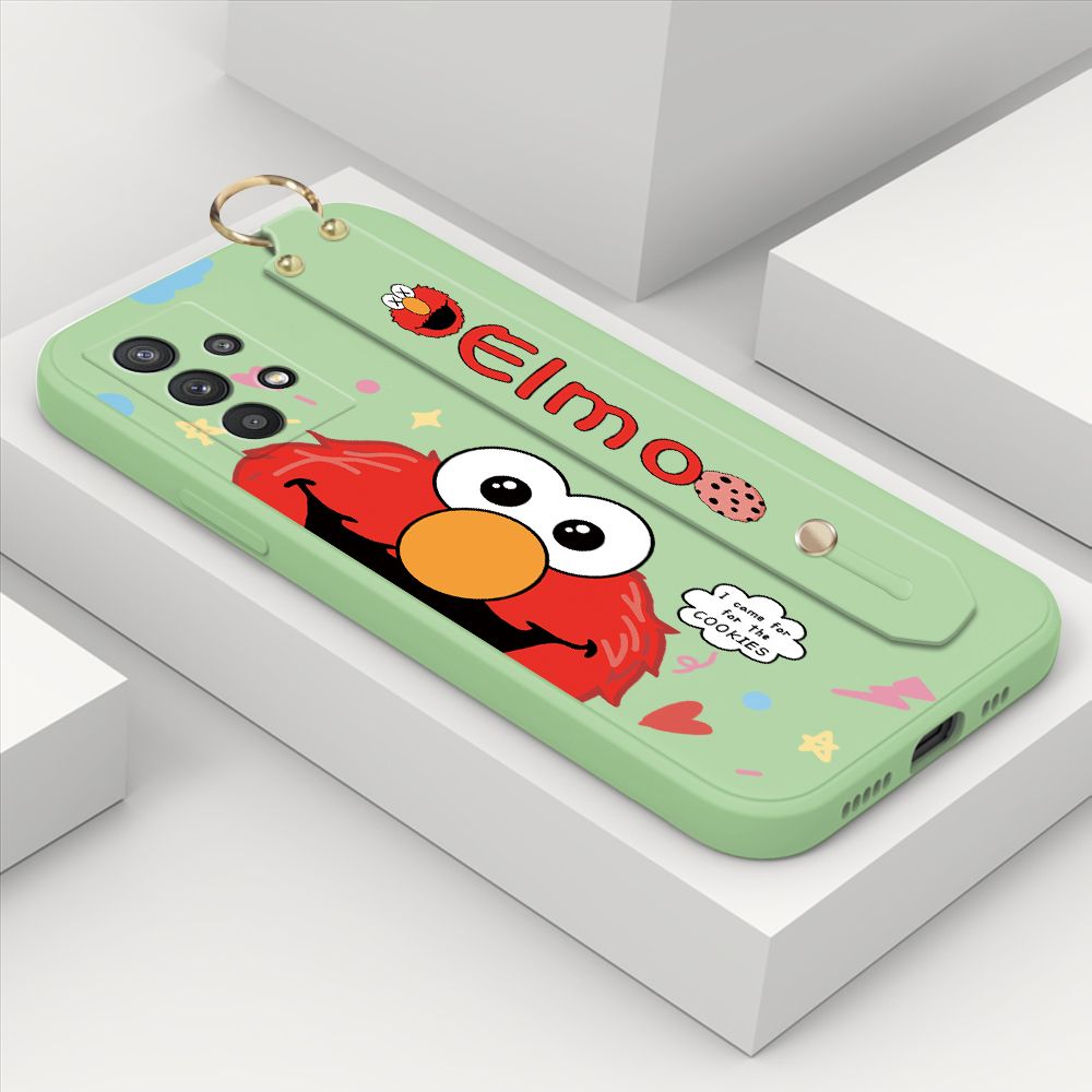 ZeroQiQi for Samsung Galaxy A32 5G Wrist Strap Case Cute Cute Cartoon Little Monster Phone Cover Square Edge Liquid Silicone Case Full Cover Camera Shockproof Protective Cases