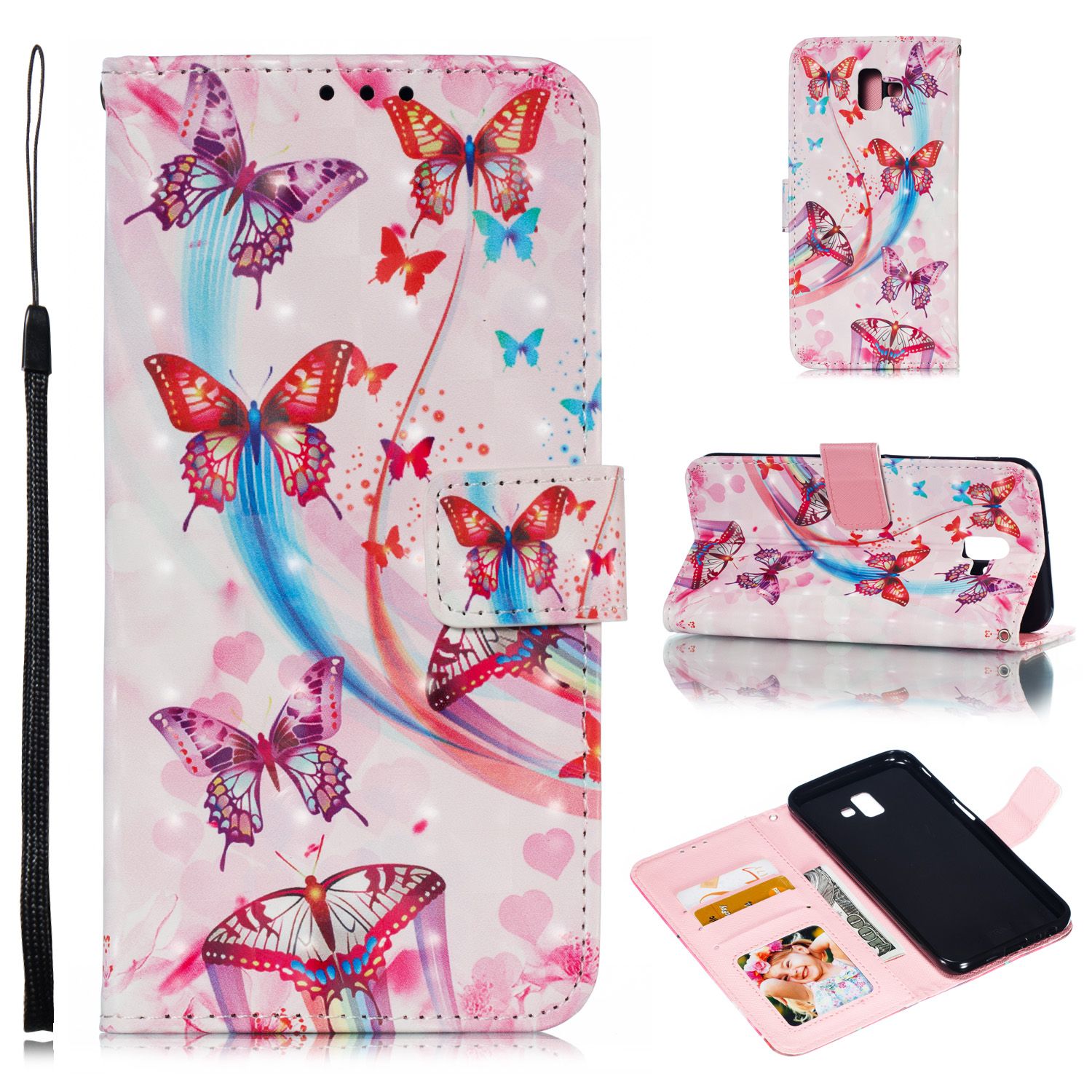 Yfashion For  J6 plus 3D Coloured Painted Leather Protective Phone Case with on & Card Position & Lanyard