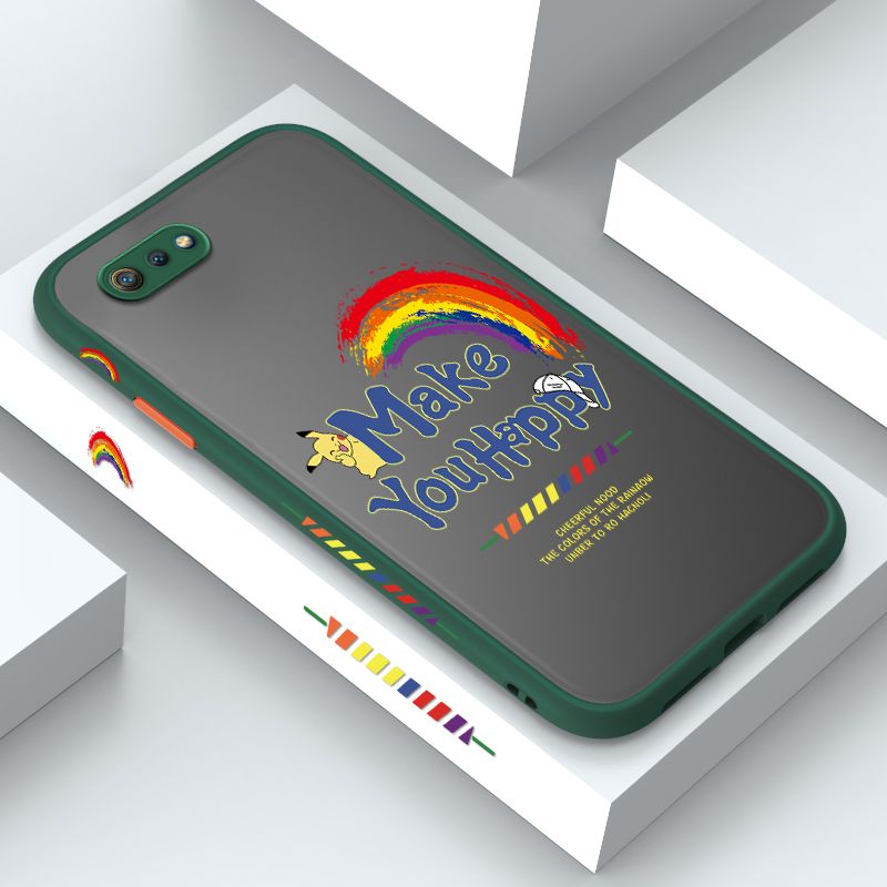ZeroQiQi for Realme C2 Case Creative Cartoon Rainbow Pikachu Side Printing Cover Frosted Ultra Thin Protective Anti Fall Phone Case