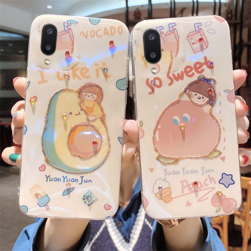 Phone case Samsung Galaxy M02 Case Soft Blue-Ray Bling Glitter Cartoon Avocado Girl Silicone Cases Cover For Samsung M02