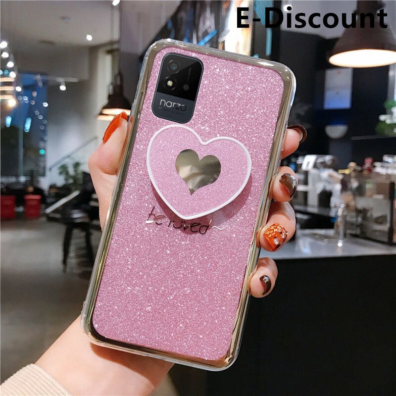 For Realme Narzo 50i Case Fashion Couple Cases Bling Gold Glitter Loved Bracket Holder Stand Ring Soft Protector Cover Realme Narzo50i Back Cover