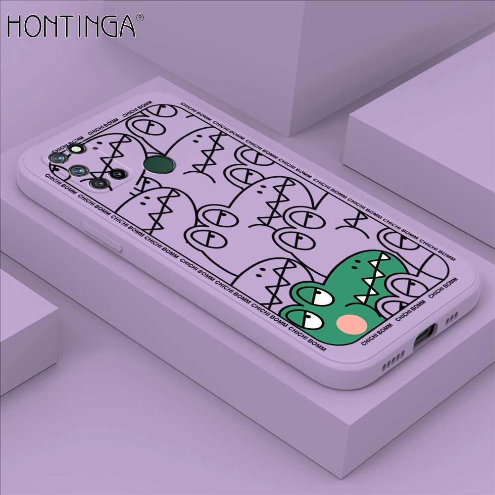 Hontinga for Realme 7I C17 Case Cartoon Crocodile Alligator Phone Case Phone Case Soft Square Edge Silicone Cases Full Lens Cover Shockproof Protection Cover