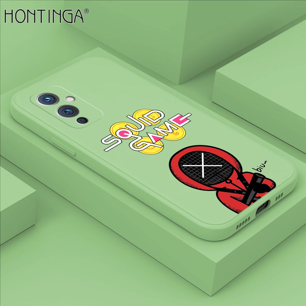 Hontinga for OnePlus 9 Case Fashion Cartoon Electric Baton Judge Role Phone Cover Square Liquid Silicone Trend Phone Case