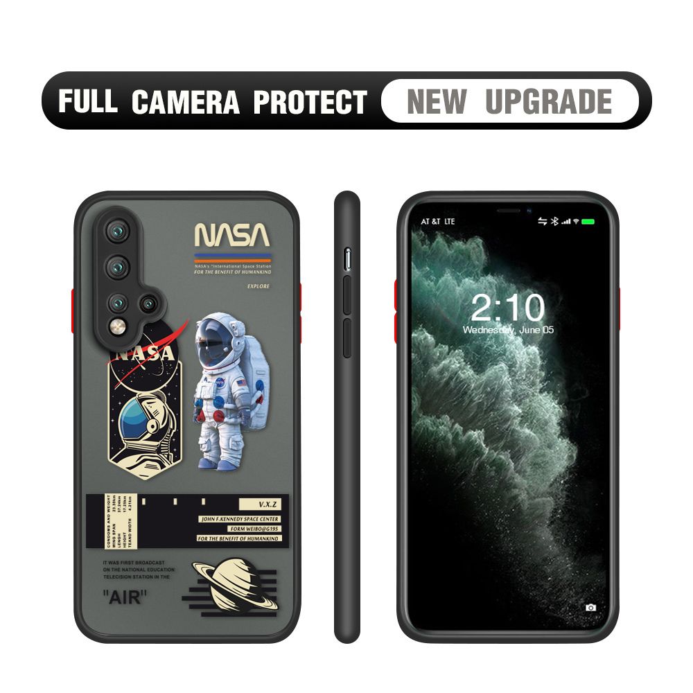 Hontinga for Honor 20 Case Cartoon Astronaut Cover Camera Shockproof Protection Case Edge Frosted Transparent Phone Cover