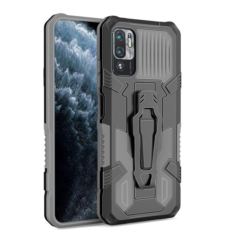 Armor Shockproof Case For Xiaomi Redmi Note 10 5G Belt Clip Shell Soft TPU Bumper Hard PC Stand Bracket Back Cover Coque Fundas