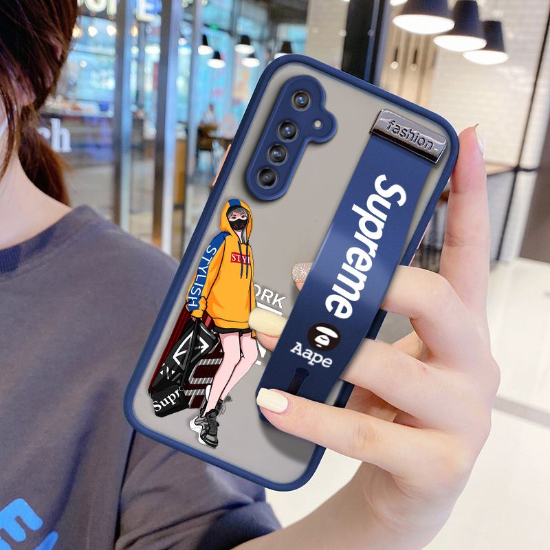 UCUC for Realme Narzo Wrist Strap Case Creative Cartoon Handsome Girl Wristband Printing Cover Shockproof Frosted Phone Case