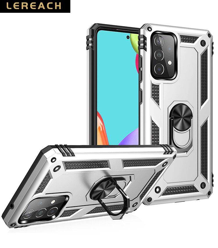 Lereach For Samsung Galaxy A52 4G/5G Mobile Phone Case TUP+PC Hard Ring Car Ring Bracket Shockproof Back Cover