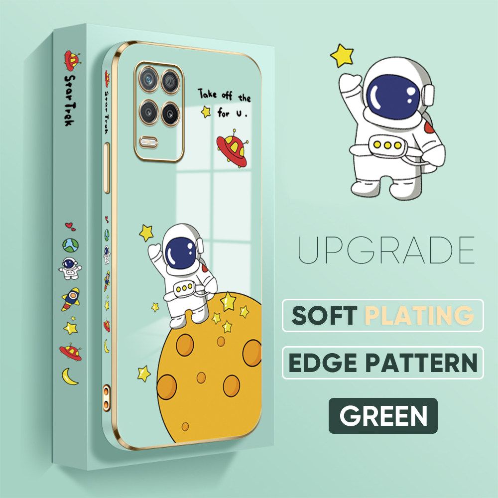 TA for Realme 8 5G Back Cover + Free Lanyard Planet Astronaut Luxury 6D Plating Case Side Pattern Soft Silicone Square Phone Cases