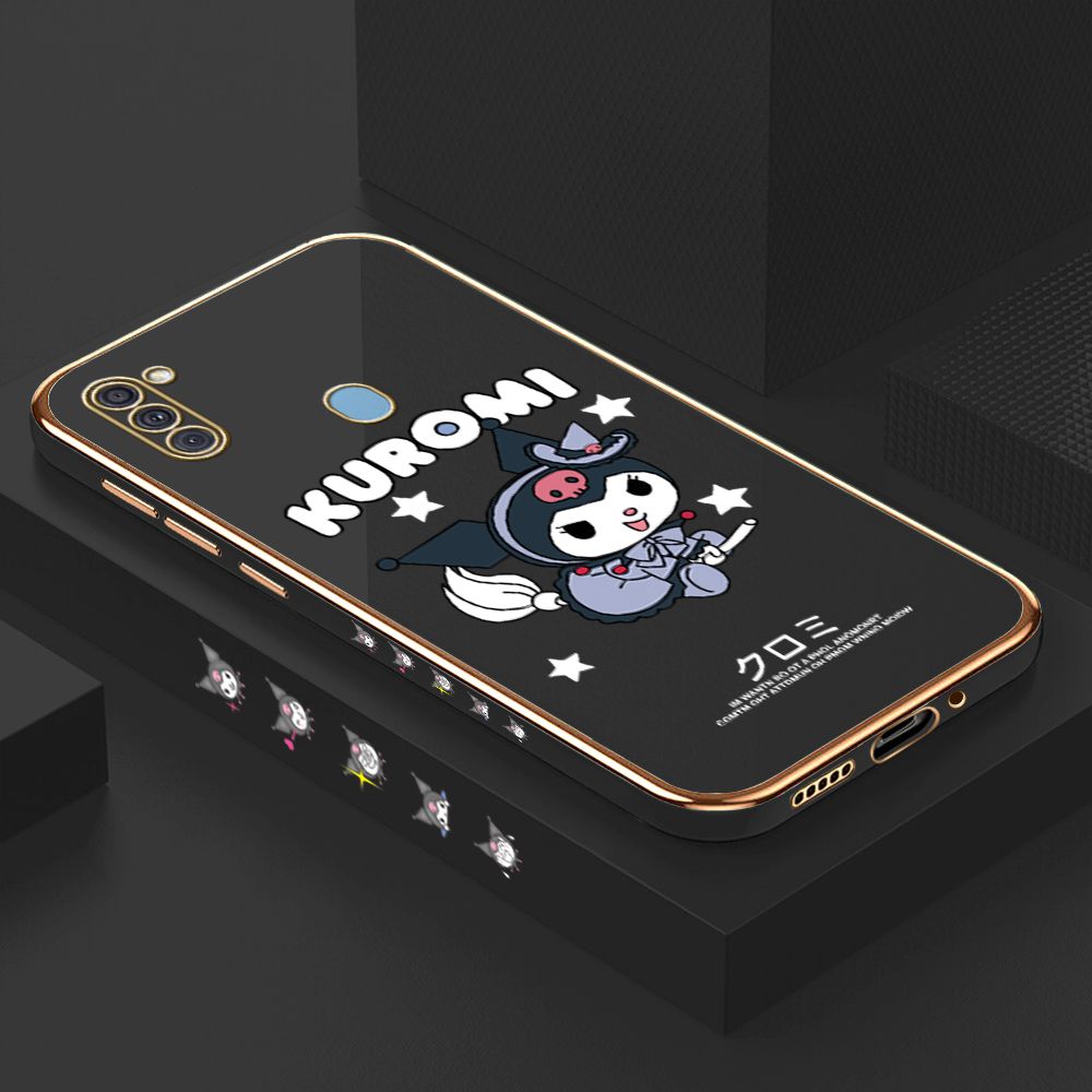 Luxury 6D Plating Case for Samsung M11 A11 Cartoon Little Witch Side Pattern Back Cover Soft Silicone Square Phone Cases + Free Lanyard