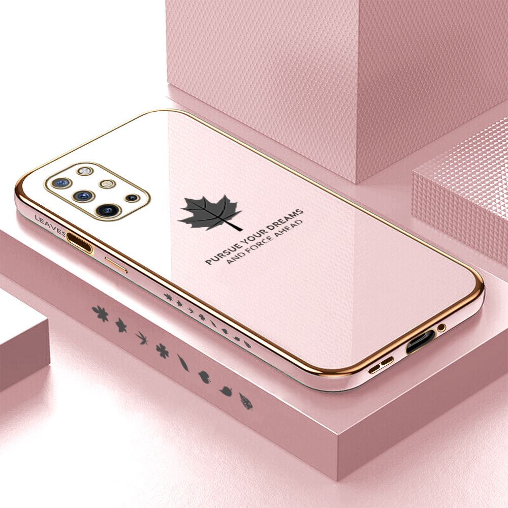 Luxury 6D Plating Case for OnePlus 8T Maple Leaf Side Pattern Back Cover Soft Silicone Square Phone Cases + Free Lanyard