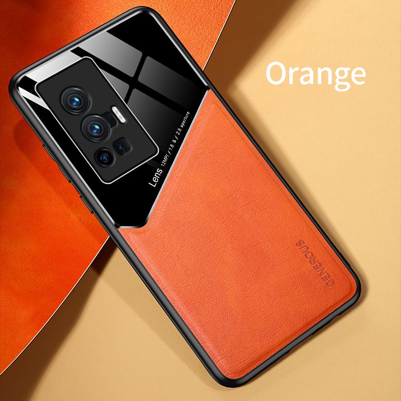 Lenuo For Vivo X70 Pro Case Leather Texture Car Magnetic Holder Back Cover Soft Silicon Frame Shockproof Coque Casing