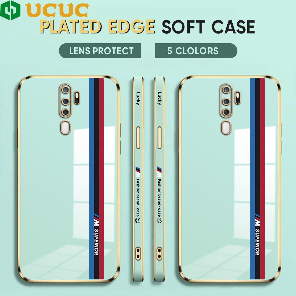 UCUC for OPPO A9 2020 A5 2020 Back Cover + Free Lanyard Track Sign Luxury 6D Plating Case Side Pattern Soft Silicone Square Phone Cases