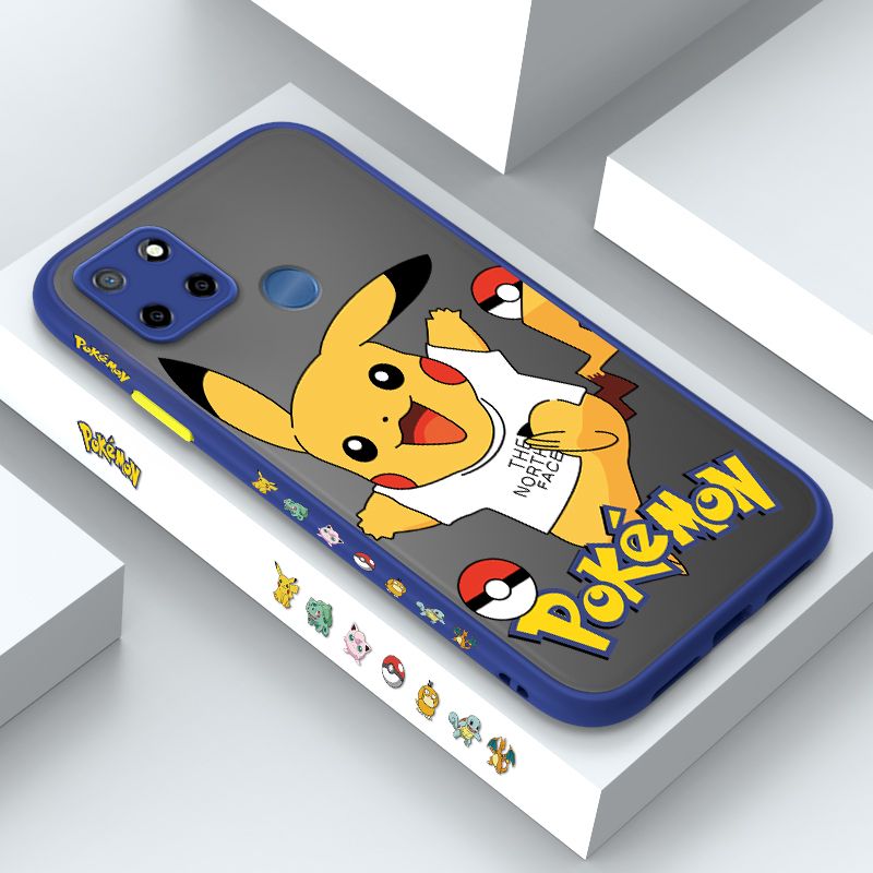 ZeroQiQi for Realme C12 Case White Clothes Pikachu Side Printing Cover Frosted Ultra Thin Protective Anti Fall Phone Case