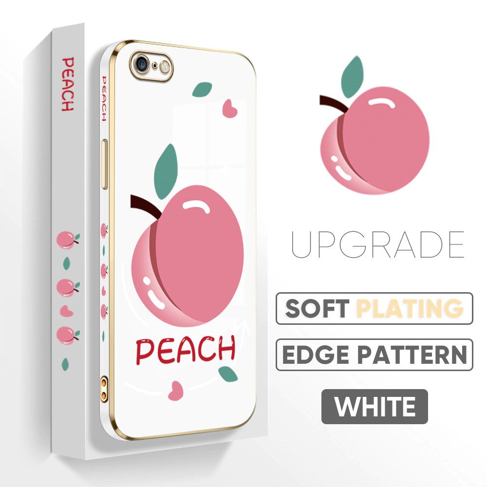 TA for iPhone 6 Plus 6s Plus Back Cover Shiny Peach Luxury 6D Plating Case Side Pattern Soft Silicone Square Phone Case