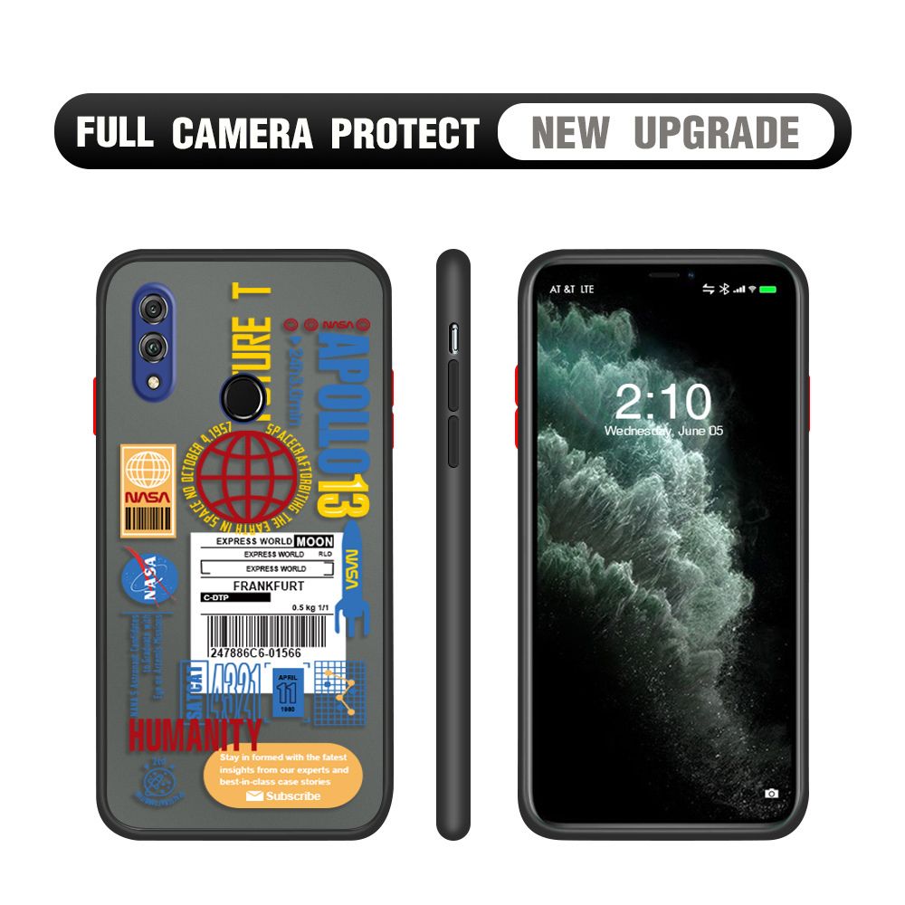 Hontinga for Honor 8X Case Travel Poster Camera Shockproof Protection Cases Edge Frosted Transparent Phone Cover