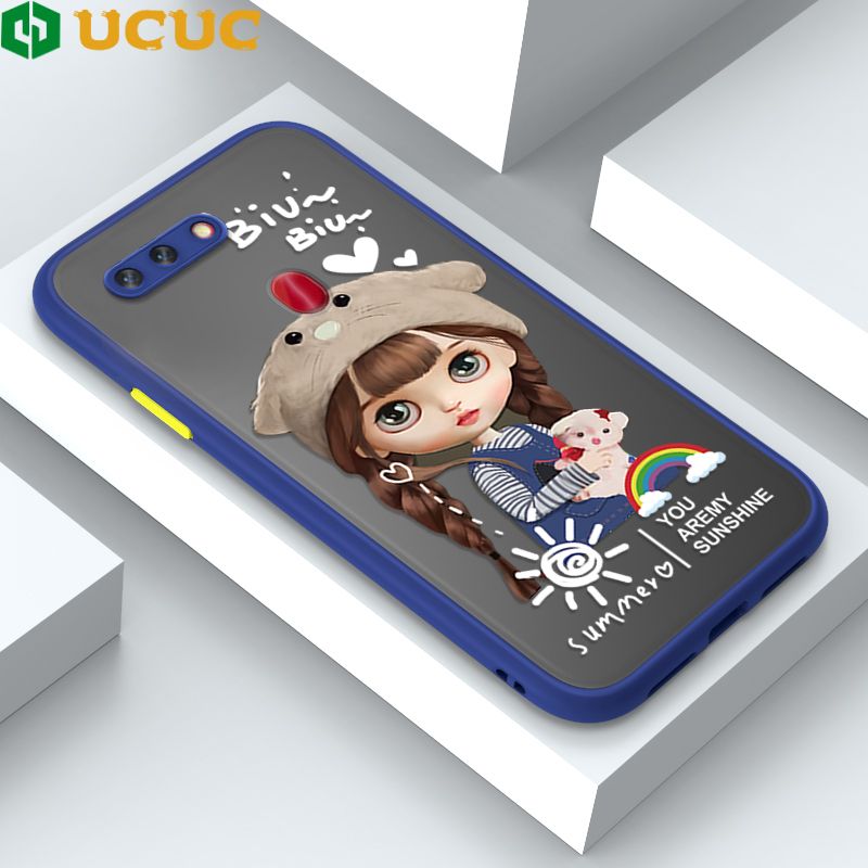 UCUC for OPPO R15 Pro Back Cover Rainbow Lovely Girls Frosted Transparent Hard Phone Case Thin Shockproof Full Cover Camera Protect Case