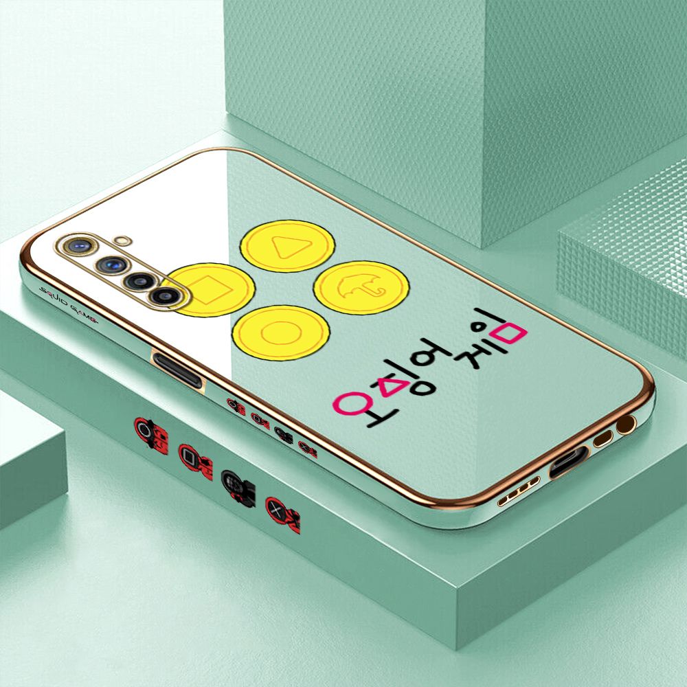 Luxury 6D Plating Case for Realme Narzo Popular Games Side Pattern Back Cover Soft Silicone Square Phone Cases + Free Lanyard