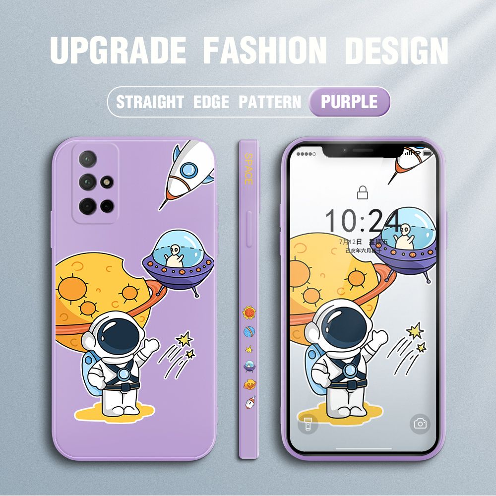 Jizetin for Honor 30S Case Side Design Phone Cover Moon Space Astronaut Cover Square Edge Pattern Liquid Silicone Trend Case