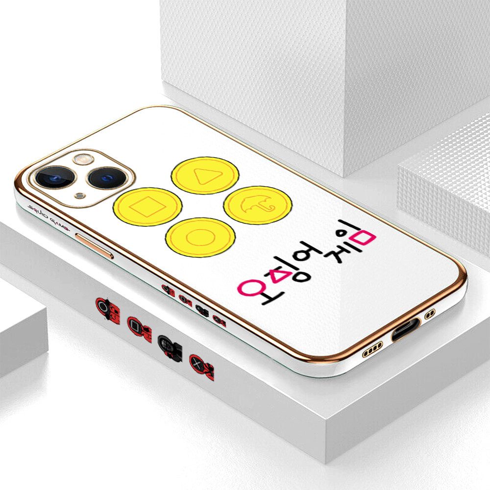 Luxury 6D Plating Soft Casing Silicone Square Frame Phone Case For iPhone 13 Mini Case Shiny Bling Back Cover Popular Game Patterns Square Edge Pattern Design Soft Case + Free Lanyard