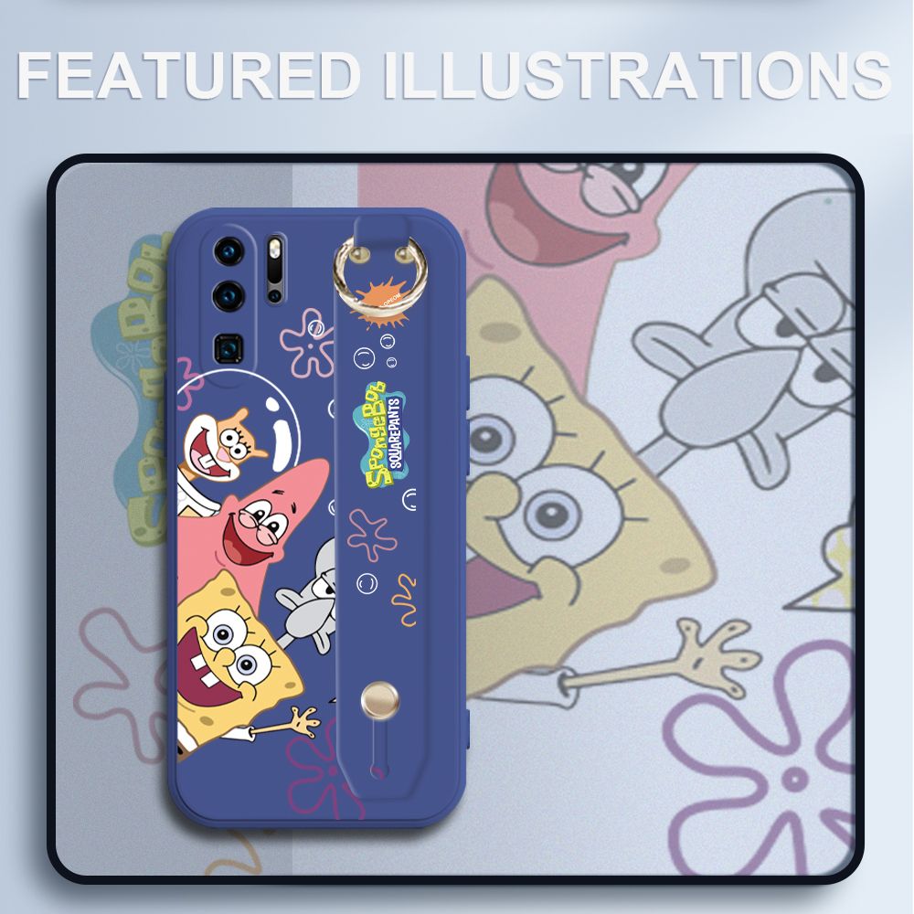 UCUC for Huawei P30 Pro Wrist Strap Case Funny Cartoon Sea Creatures Cover Ultra Thin Anti Fall Liquid Silicone Phone Case