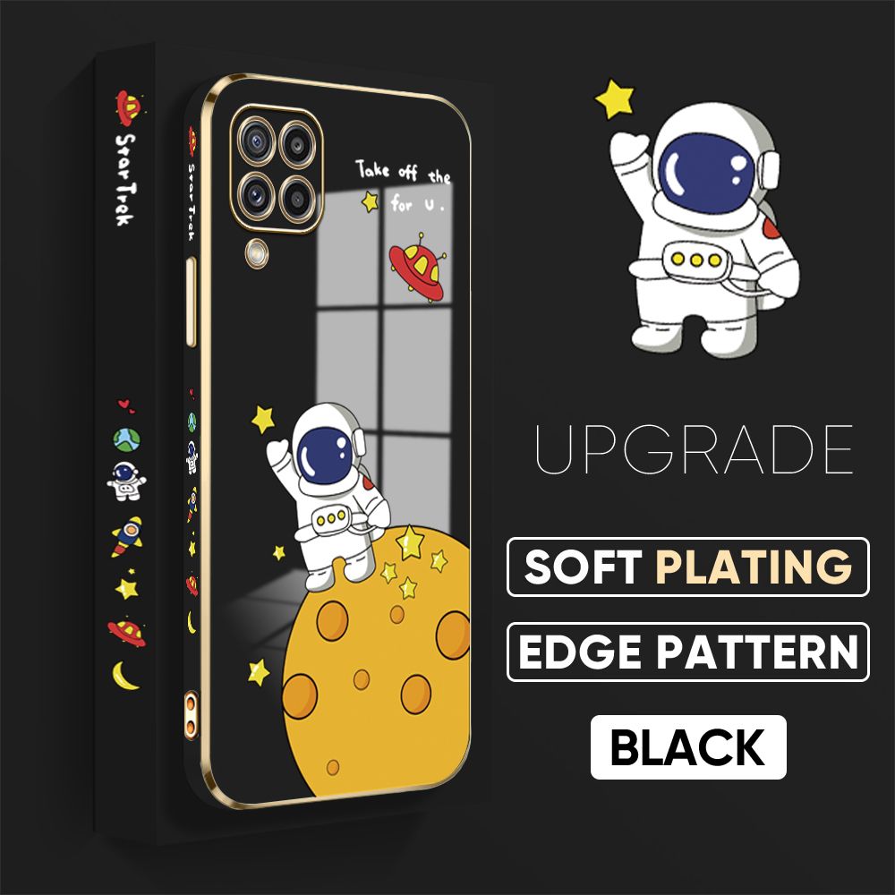 TA for Samsung Galaxy M32 Back Cover + Free Lanyard Planet Astronaut Luxury 6D Plating Case Side Pattern Soft Silicone Square Phone Cases