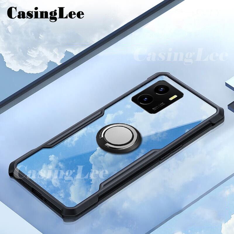 Casinglee For VIVO Y15A Case Hard Clear Transparent Shockproof Car Magnetic Holder Ring Back Cover VIVO Y15A Phone cases cover For girls and Boys