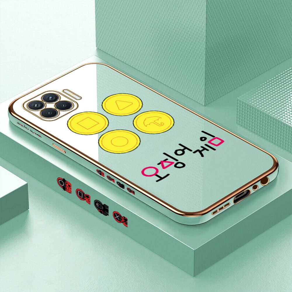 Luxury 6D Plating Case for OPPO Reno4 F Popular Games Side Pattern Back Cover Soft Silicone Square Phone Cases + Free Lanyard