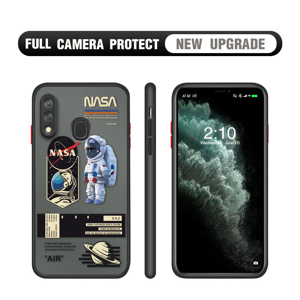 Hontinga for Samsung A20 A30 Case Cartoon Astronaut Cover Camera Shockproof Protection Case Edge Frosted Transparent Phone Cover