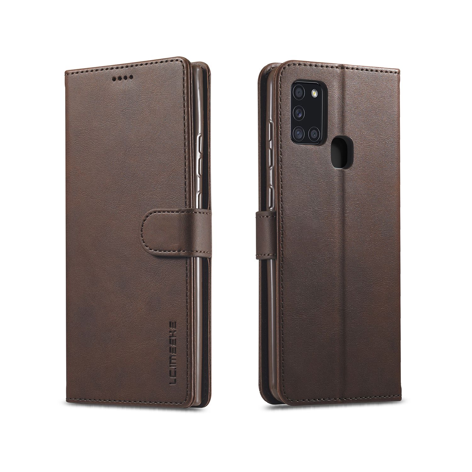 For Samsung Galaxy A21S Phone Case PU Leather Magnetic Card Holder Case Shockproof TPU Inner Flip Stand Cover