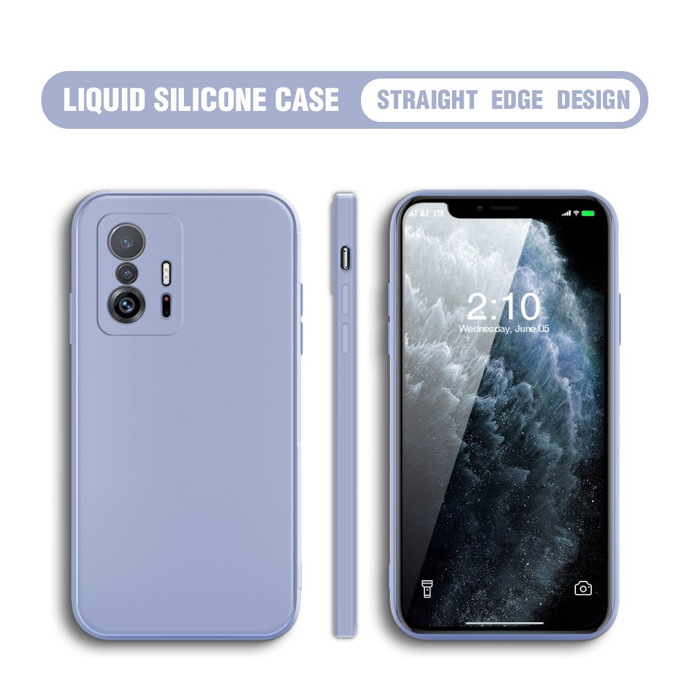 Hontinga for Xiaomi 11T Pro Case Simple Candy Color Back Cover Square Edge Pattern Liquid Silicone Phone Cases