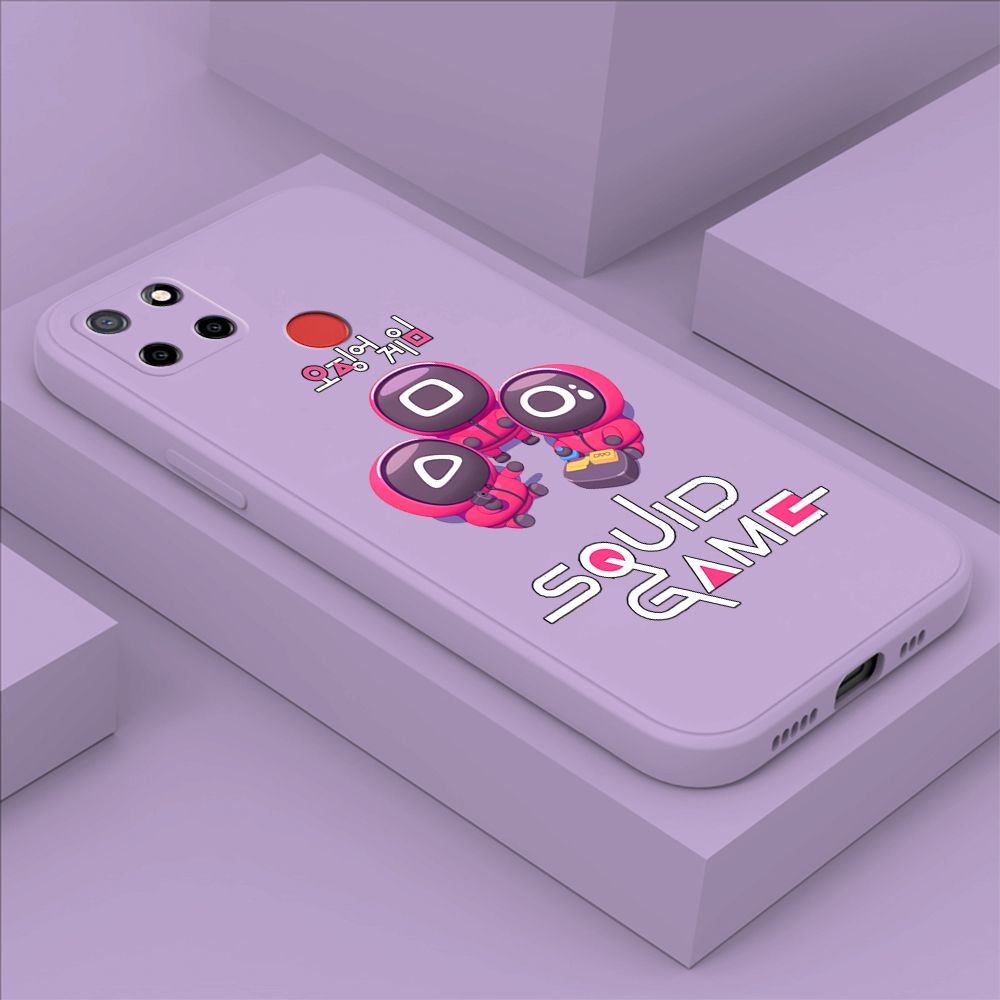 ZeroQiQi for Realme C12 Case Cute Cartoon Cute Squid Character Phone Cover Square Liquid Silicone Shockproof Phone Protective Case