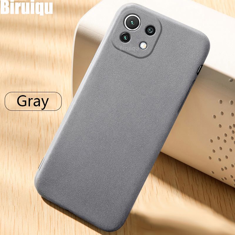 Biruiqu For Xiaomi Mi 11 Lite Shockproof Anti Slip Soft TPU Sandstone Matte Back Case Cover