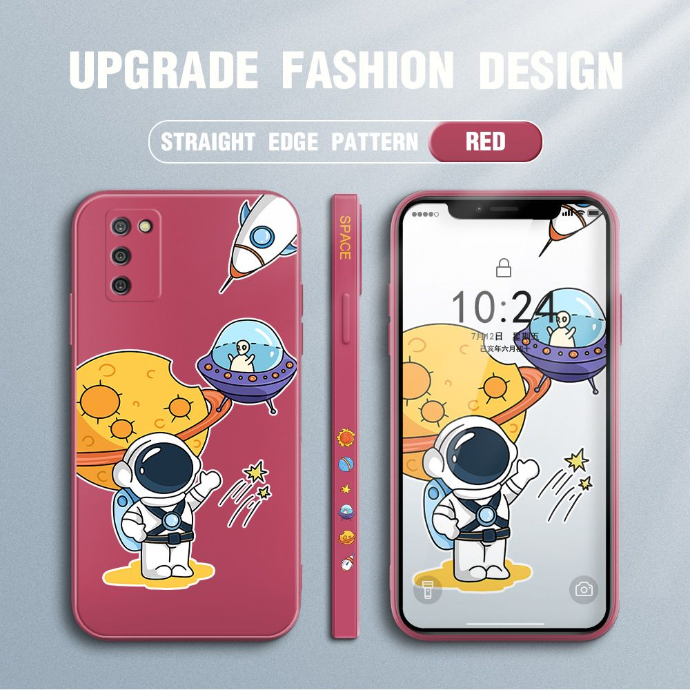 Jizetin for Samsung Galaxy A02S / M02S Case Side Design Phone Cover Moon Space Astronaut Cover Square Edge Pattern Liquid Silicone Trend Case
