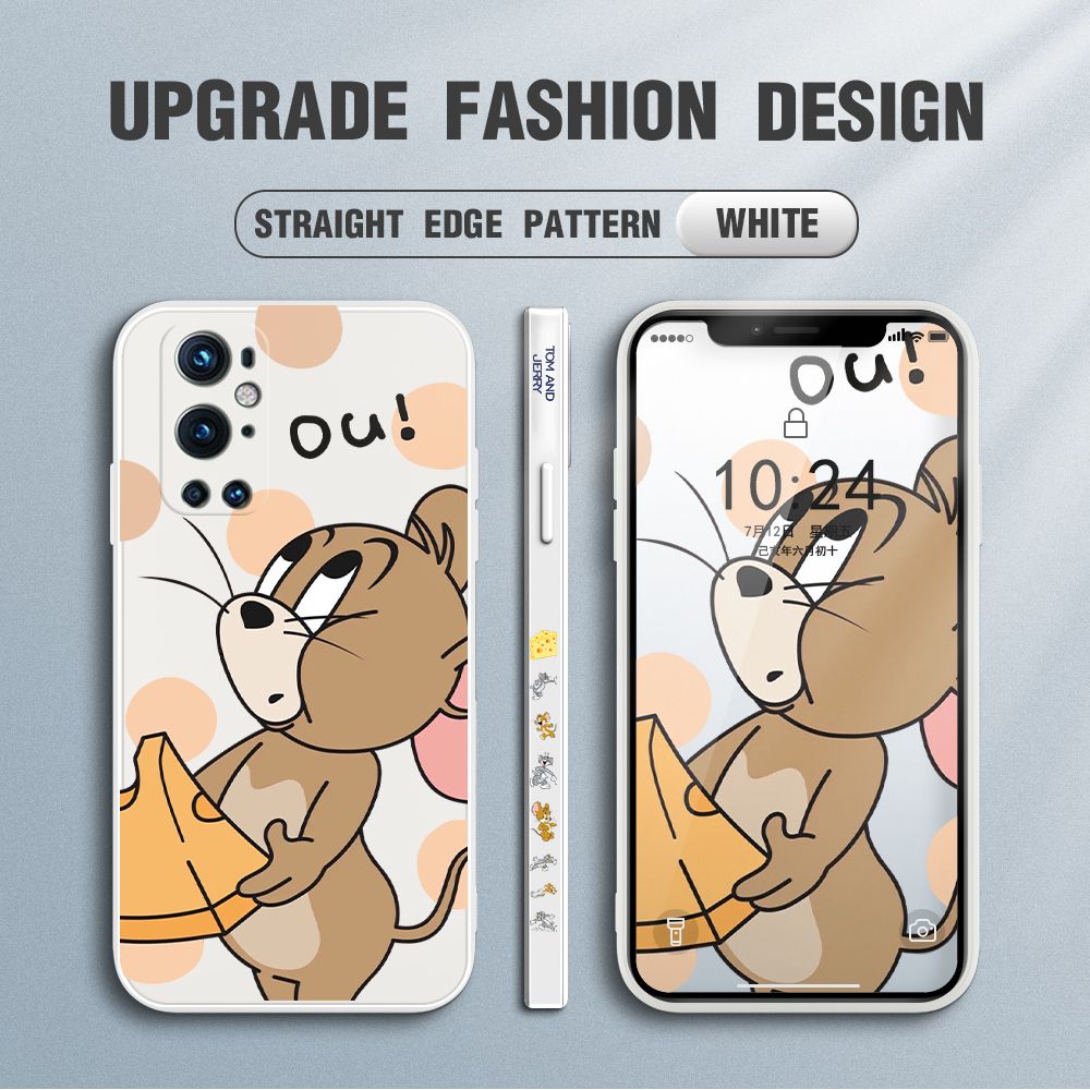 Jizetin for OnePlus 9 Pro Case Tom and Jerry Design Side Design Phone Case Square Edge Pattern Liquid Silicone Cases Full Cover Camera Shockproof Protective Case