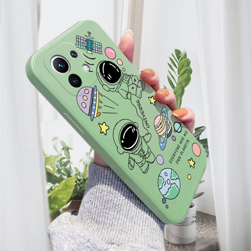 AMORVOR for Xiaomi MI 11 Back Cover Cartoon Cute Astronaut Side design Soft Case Liquid Silicone Phone Cases