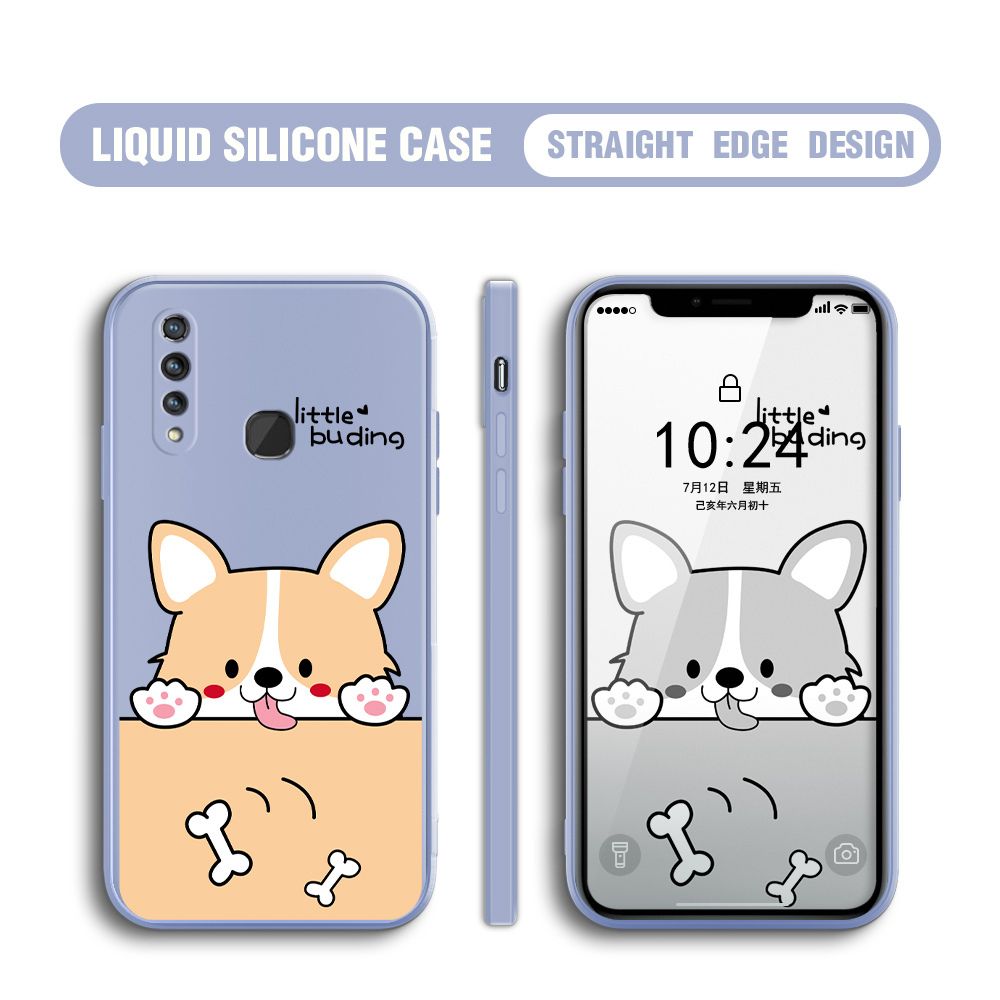 BILI for Vivo Z1 Pro / Z5X Back Cover Corgi and Bones Multicolor Liquid Silicone Phone Case Soft Square Lens Protection Phone Cases