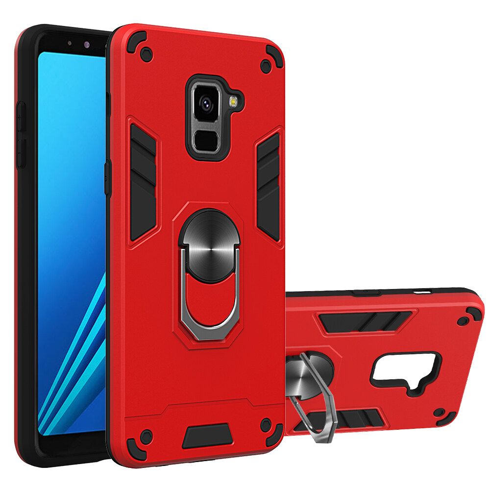 For Samsung Galaxy A8 (2018) Double-layer Warframe Series with 360 Degree Rotating Ring Ruggedized Shock Protective Case