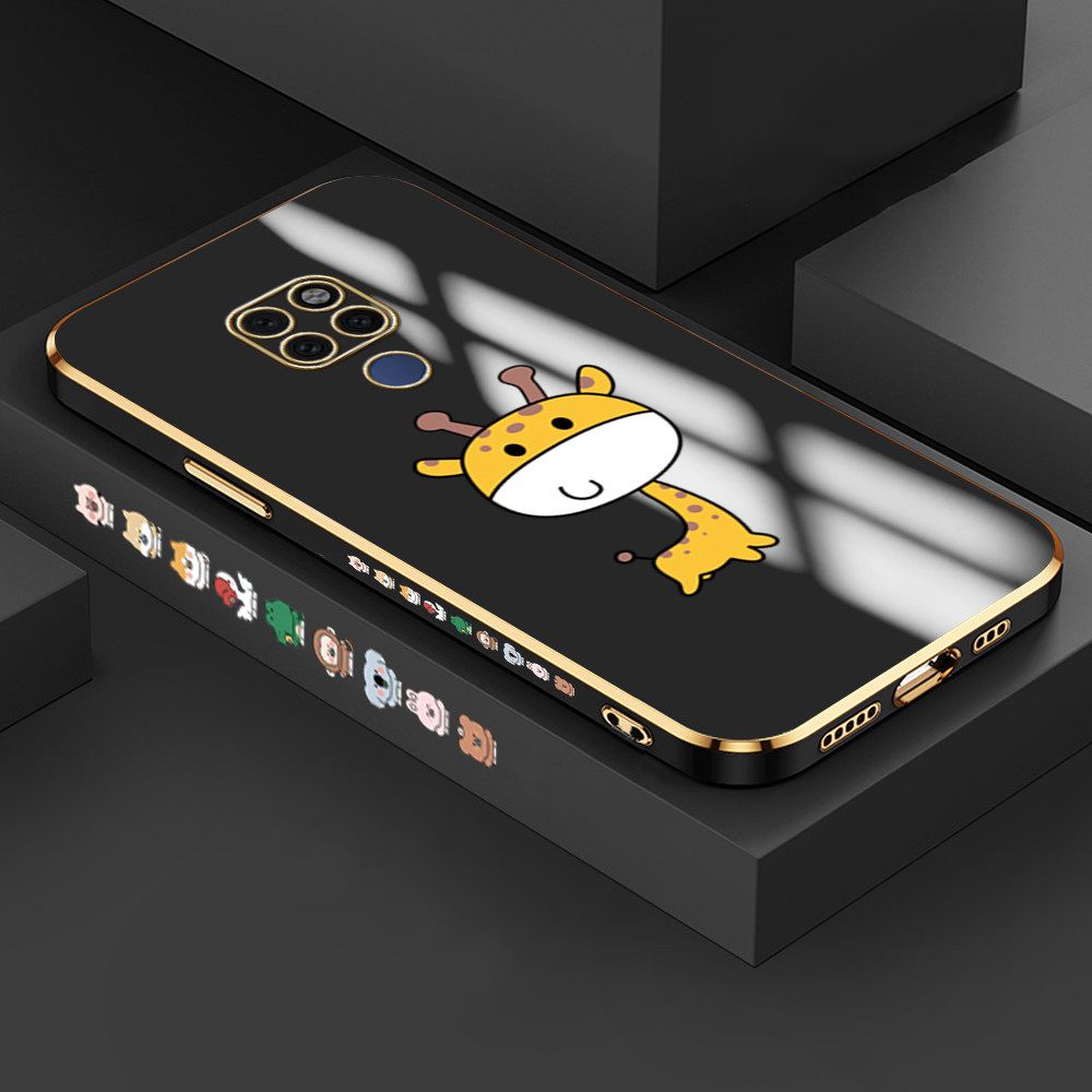 Jizetin (Free Lanyard) Huawei Mate 20 Case Cute Cartoon Big Head Giraffe Luxury 6D Plating Soft Casing Silicone Ultra Thin Phone Cover