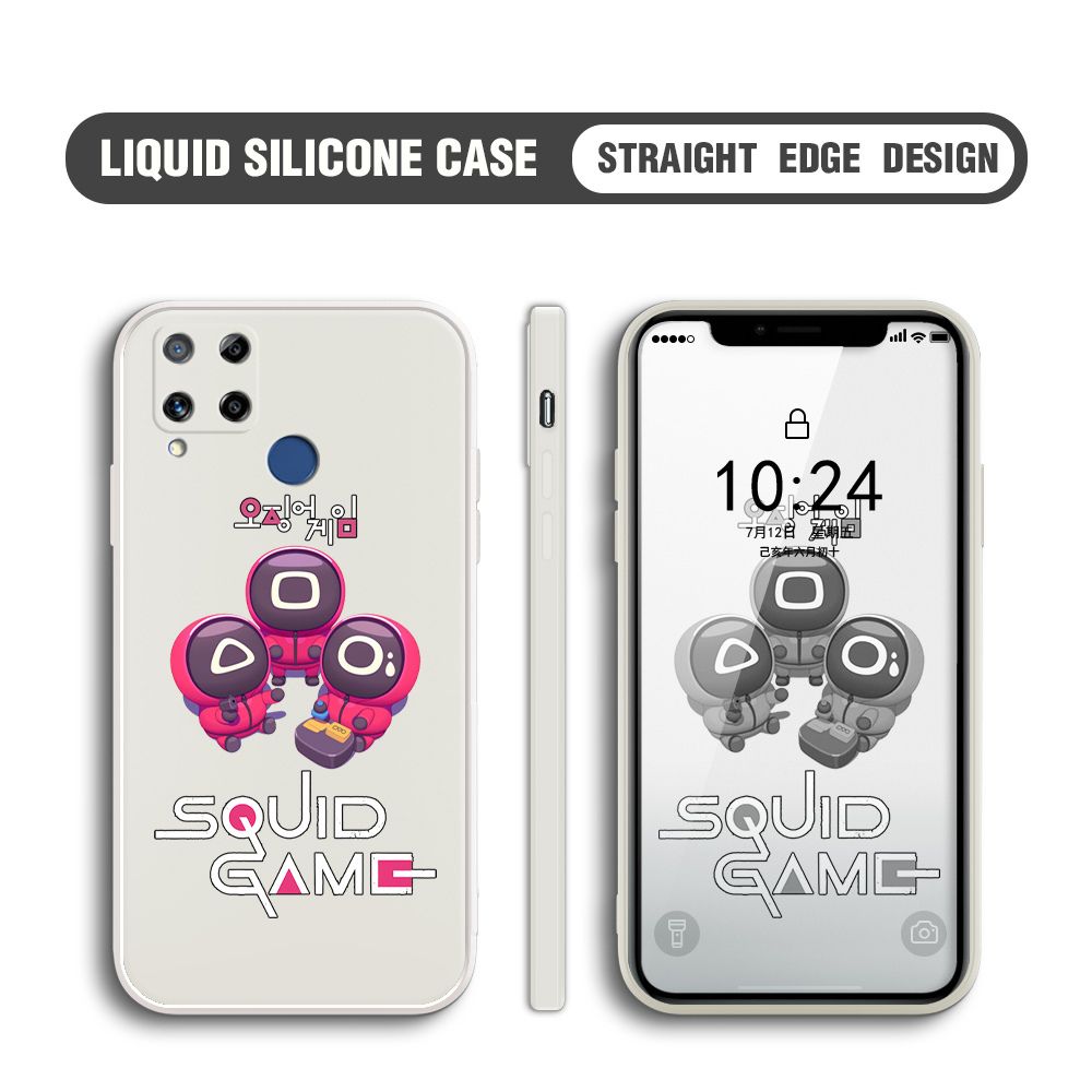 UCUC for Realme C15 Case Cute Cartoon Cute Squid Character Phone Cover Square Liquid Silicone Shockproof Phone Protective Case