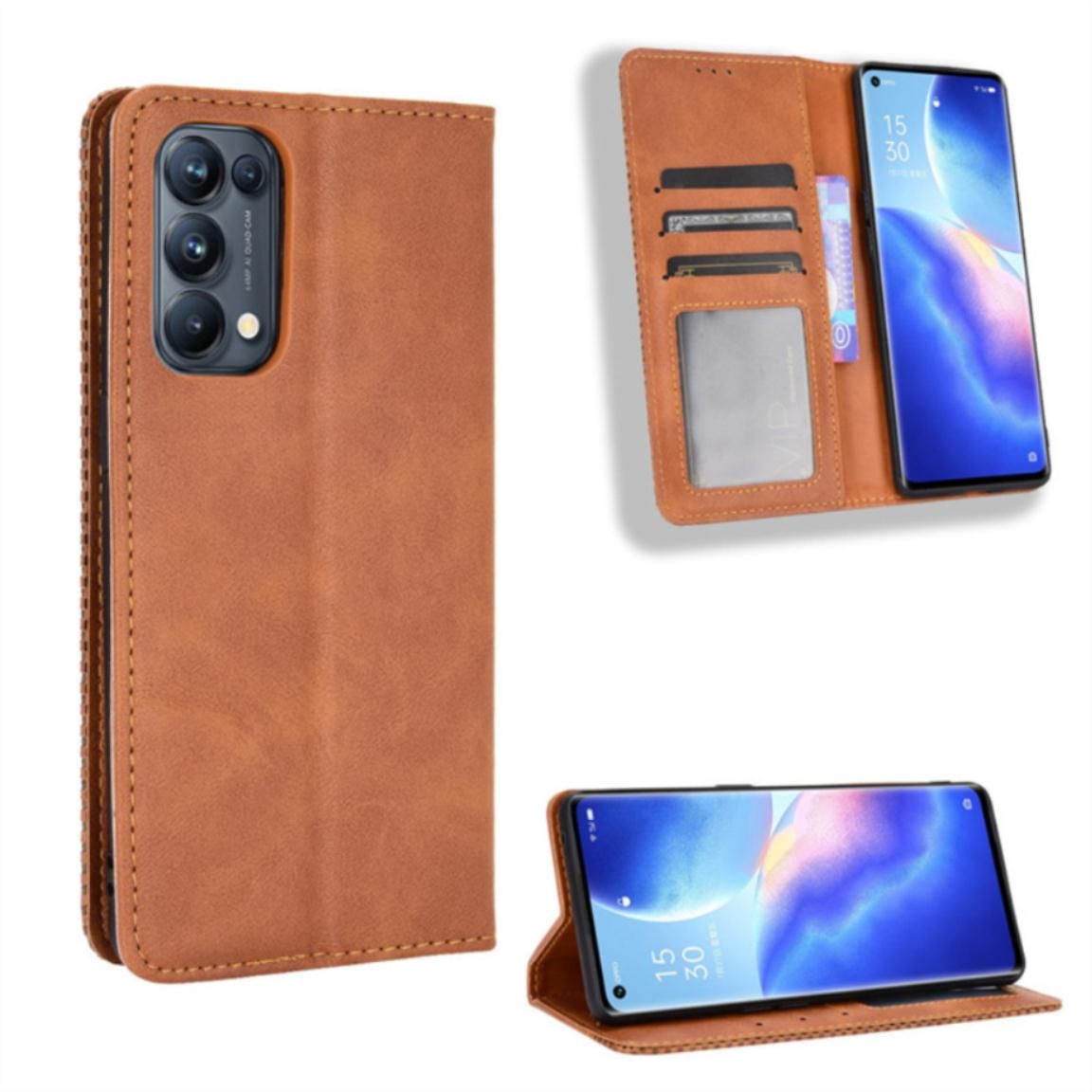 Case For Oppo Reno5 5G Casing Retro Leather Case Card Wallet Tpu Back Cover Protective Case Magnetic Suction Cover Stand Phone Case