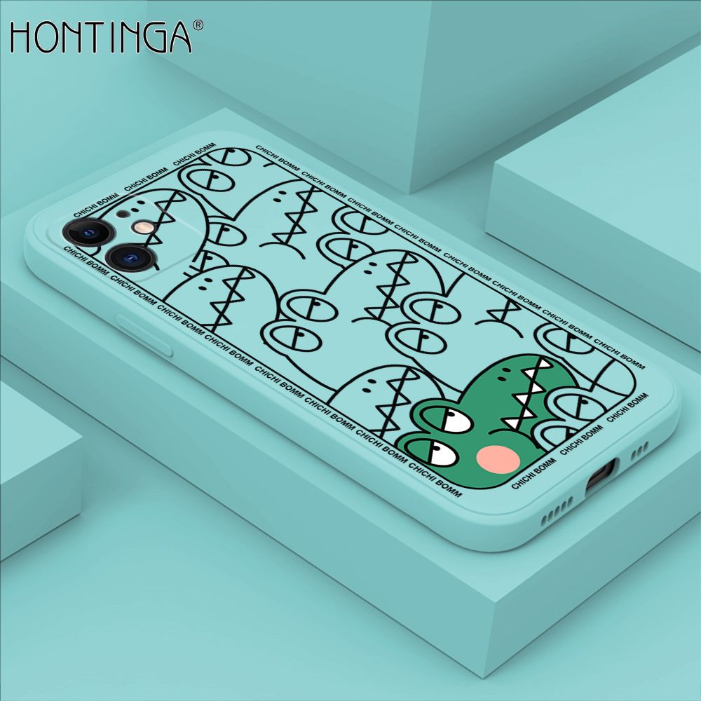 Hontinga for iPhone 12 Mini Case Cartoon Crocodile Alligator Phone Case Phone Case Soft Square Edge Silicone Cases Full Lens Cover Shockproof Protection Cover