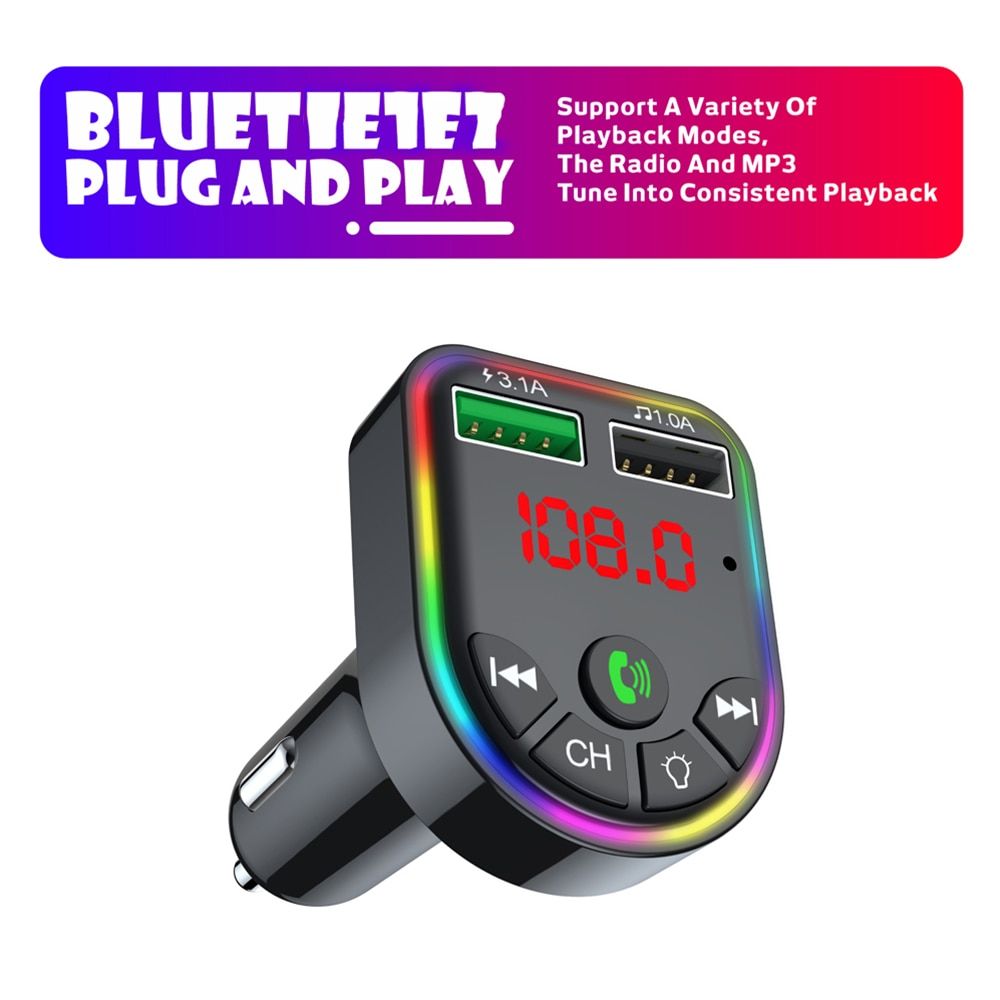 Car Kit Bluetooth-Compatible 5.0 FM Tran_s_mitter Wireless Handsfree Audio Receiver MP3 Player USB Fast Charger Car Accessories