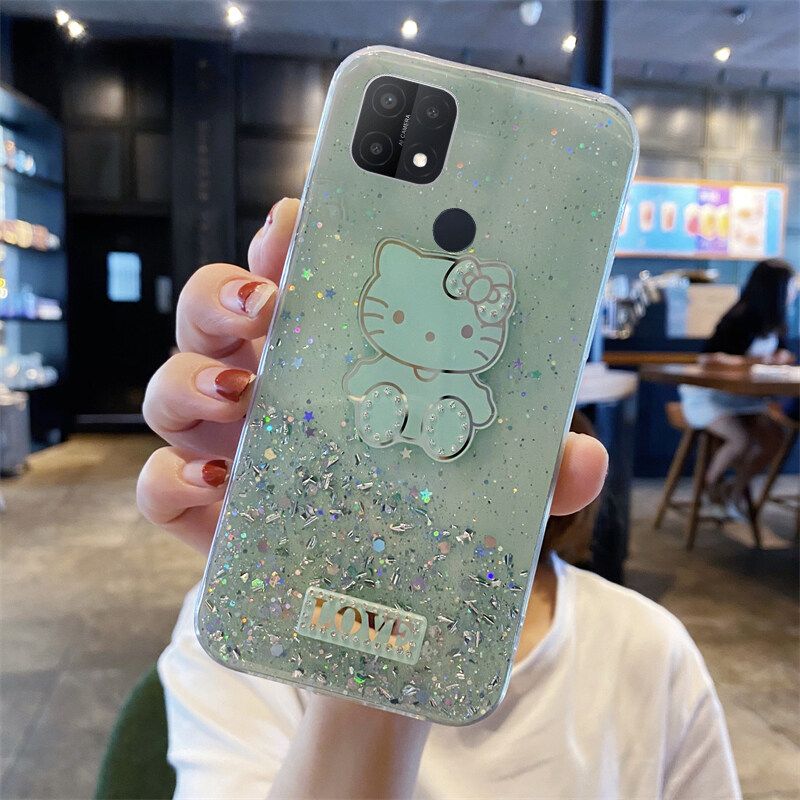 Phone case OPPO C25 Shiny Ring Case Glitter Soft Transparent Hello Kitty Cases For OPPO C25 Back Cover Stars Moon Girls