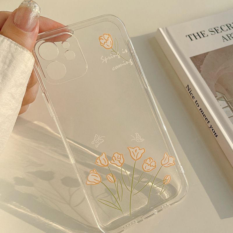 Transparent Case Flower Pattern Soft Silicone Cover Mobile Phone Protective Case