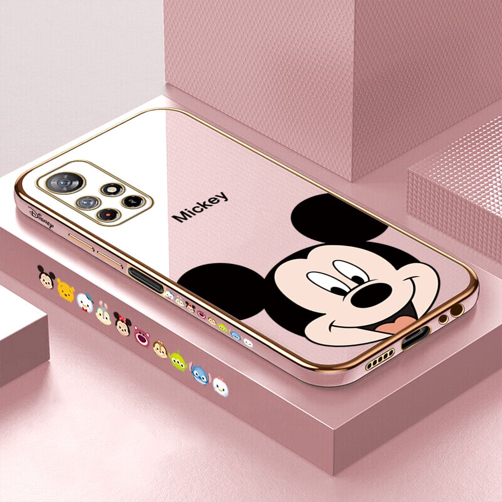 ZeroQiQi for Redmi Note 11 5G Xiaomi Poco M4 Pro 5G Back Cover Cartoon Big Head Mouse Luxury 6D Plating Case Side Pattern Soft Silicone Square Phone Cases + Free Lanyard