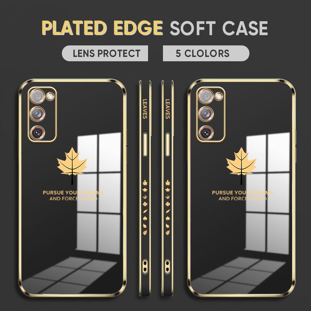 Luxury 6D Plating Case for Samsung Galaxy S20 FE 5G / 4G Back Cover Maple Leaf Side Pattern Soft Silicone Square Phone Cases