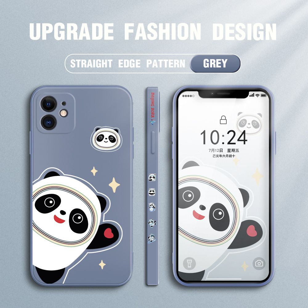 FHKL for iPhone 12 Back Cover Bing Dwen Dwen Side design Soft Case Multicolor Liquid Silicone Phone Cases