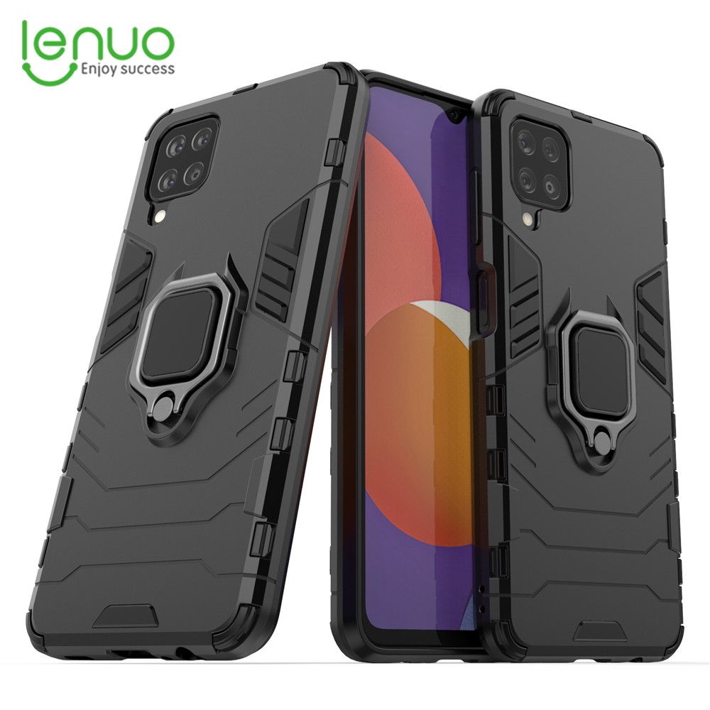 Lenuo Phone Case for Samsung Galaxy M12 Silicone PC Metal Ring Holder Cover