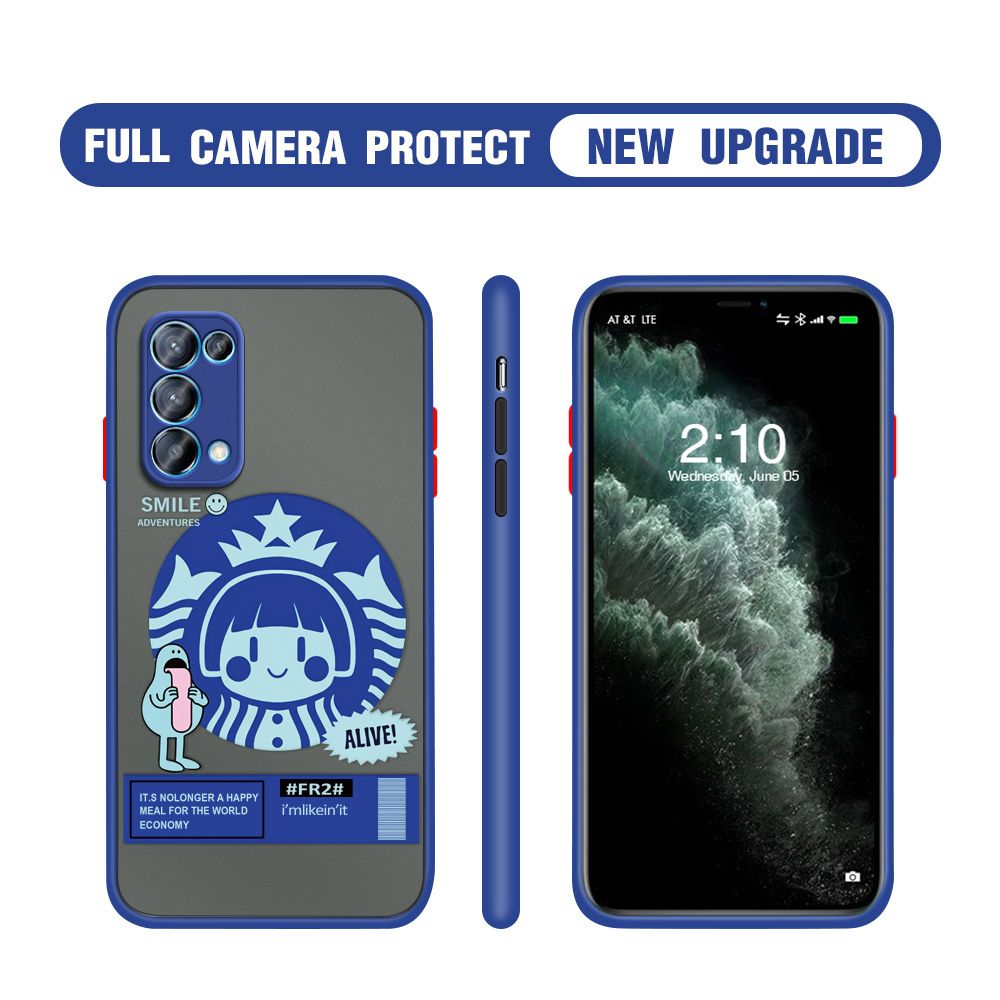 Hontinga for OPPO Reno 5 Case Cute Coffee Girl Camera Shockproof Protection Casing Edge Frosted Transparent Phone Cover